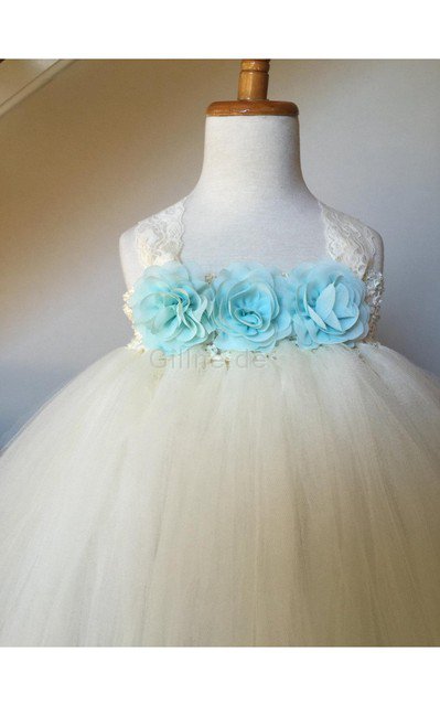 Duchesse-Linie Tüll Blumenmädchenkleid mit Bordüre mit Blume