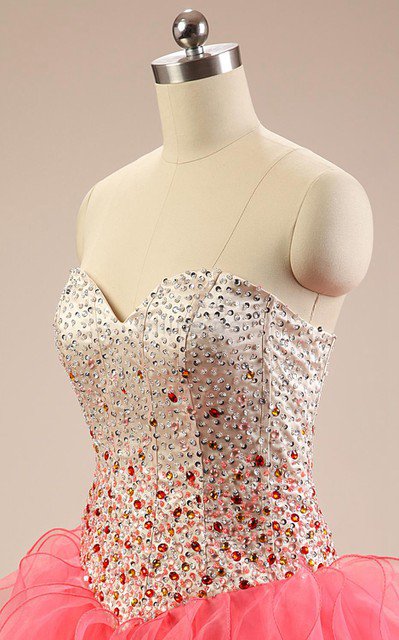 Spitze Herz-Ausschnitt Organza Quinceanera Kleid mit Rücken Schnürung mit Perlen