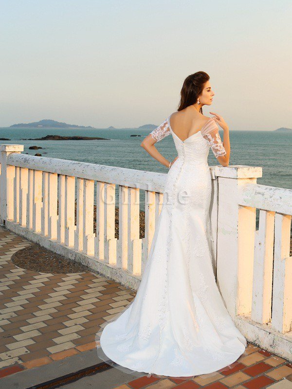 Strand Empire Taille Herz-Ausschnitt Bodenlanges Brautkleid mit Applike