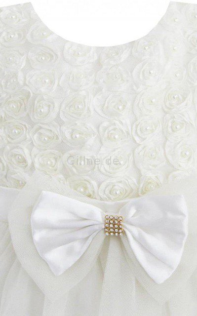 Ärmelloses Reißverschluss Gerüschtes Schaufel-Ausschnitt Blumenmädchenkleid mit Perlen