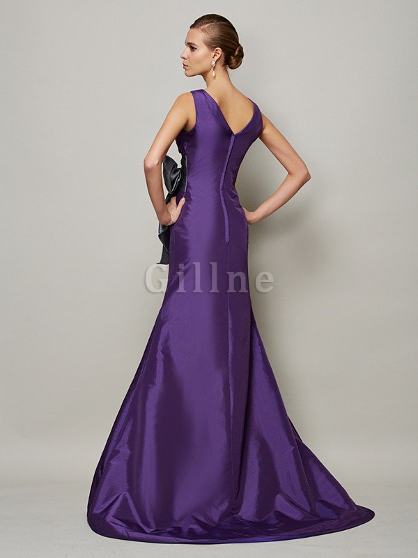 Empire Taille V-Ausschnitt Taft Prinzessin Abendkleid mit Gürtel