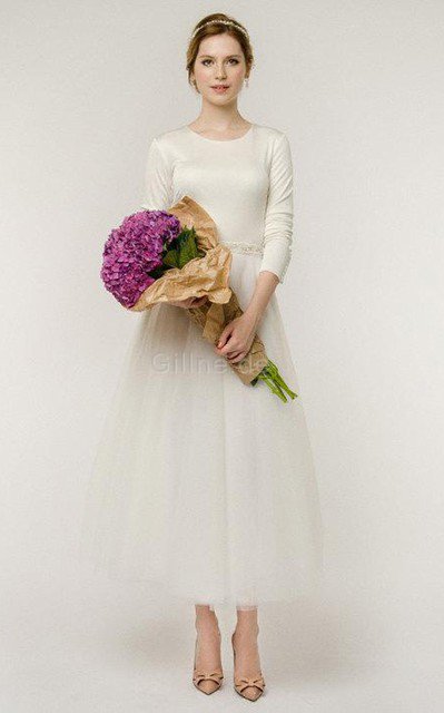 Tüll A-Linie Informelles Brautkleid mit Schleife mit Knöpfen