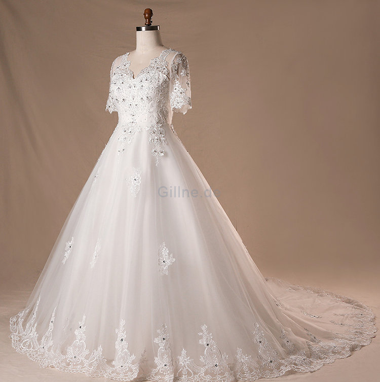 Einzigartig Spitze Vintage Brautkleid mit Natürlicher Taille mit Kristall
