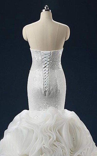 Meerjungfrau Stil Organza natürliche Taile Brautkleid mit Rüschen mit Pailletten