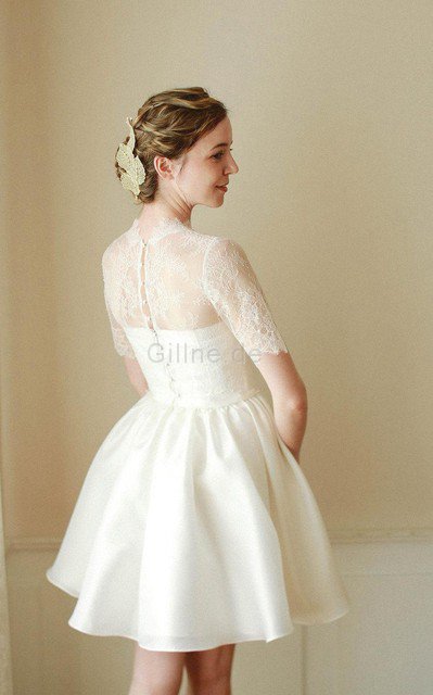 Satin A-Line Kurze Ärmeln Brautkleid ohne Ärmeln mit Bordüre