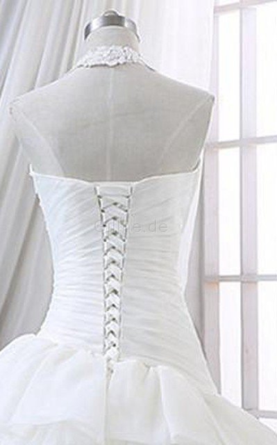 Organza Sittsames Bodenlanges Brautkleid mit Bordüre mit Rücken Schnürung