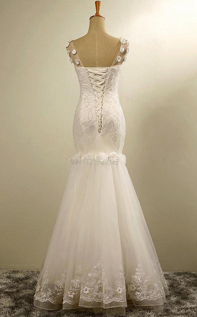 Perlenbesetztes Halle Modisches Brautkleid mit Rücken Schnürung mit Blume