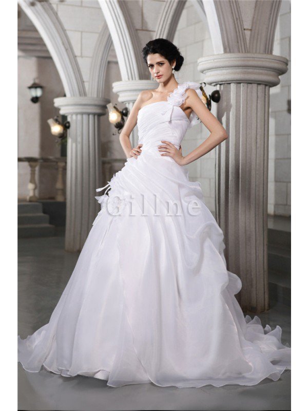 Ein Schulter Empire Taille Organza Brautkleid mit Plissierungen mit Drapierung