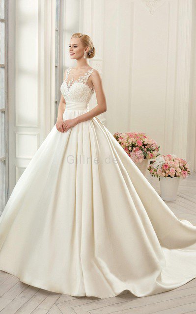 Ärmellos Schaufel-Ausschnitt A-Line Juwel Ausschnitt Luxus Brautkleid