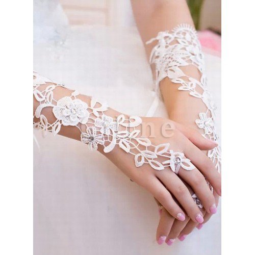 Spitze Elegant Weiß Modern Brauthandschuhe Hübsch