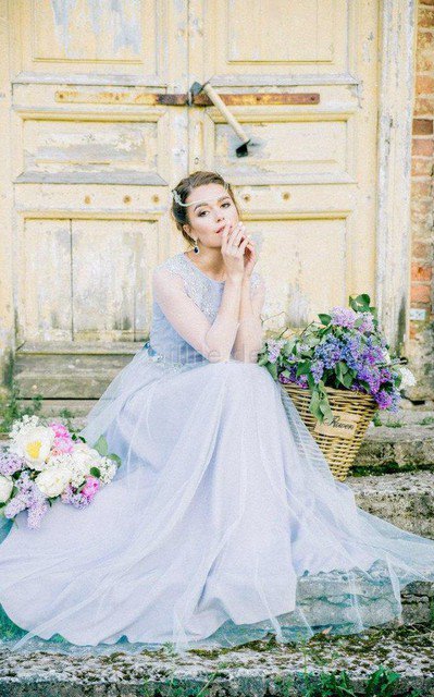 Plissiertes Romantisches Bodenlanges Extravagantes Brautjungfernkleid aus Tüll