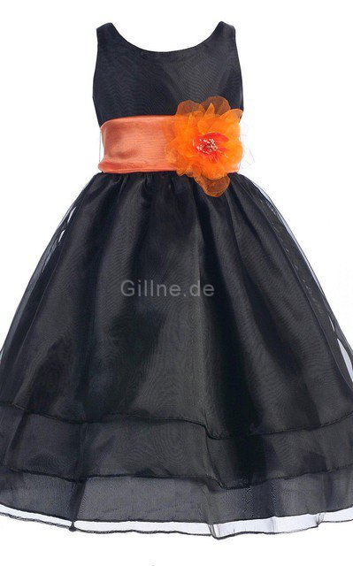A Linie Empire Taille Bodenlanges Blumenmädchenkleid mit Blume mit Schaufel Ausschnitt
