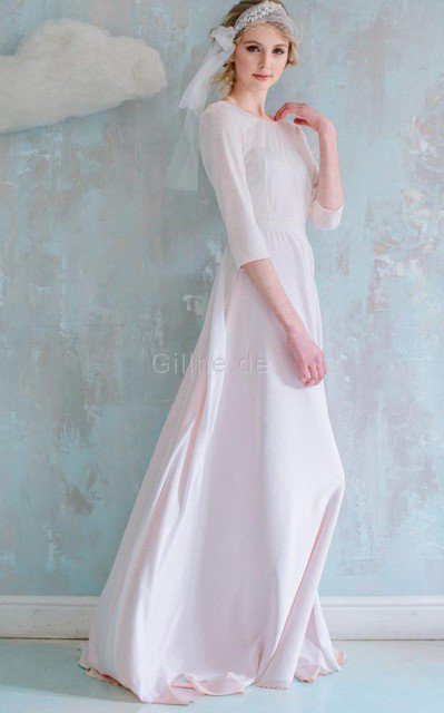 Romantisches Konservatives Bodenlanges Schlichtes Brautjungfernkleid mit Blume