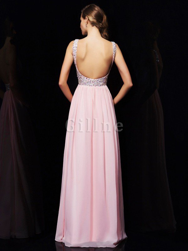 Perlenbesetztes V-Ausschnitt Prinzessin A-Linie Abendkleid mit offenen Rücken