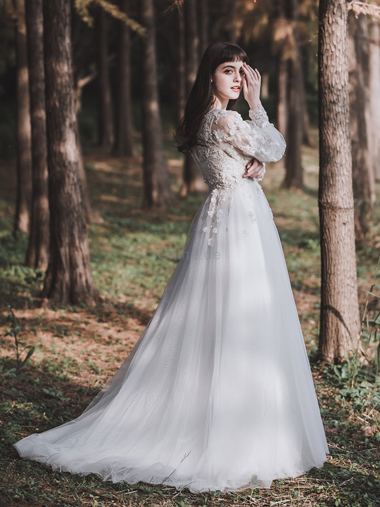 Perlenbesetztes Charmant Luxus Bodenlanges Brautkleid mit Reißverschluss