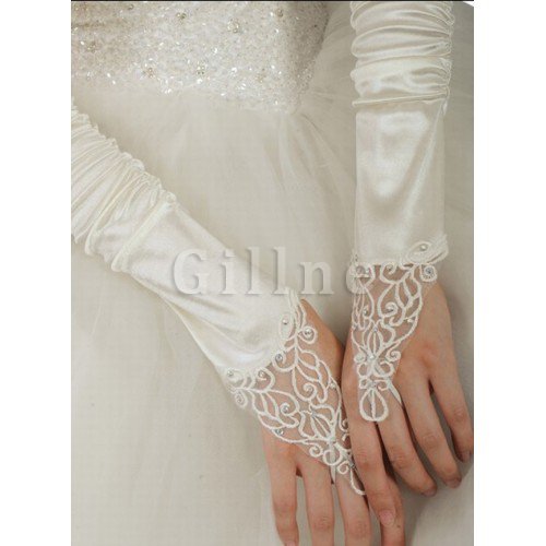 Unverwechselbar Taft Mit Luxuriös Kristall Weiß Brauthandschuhe