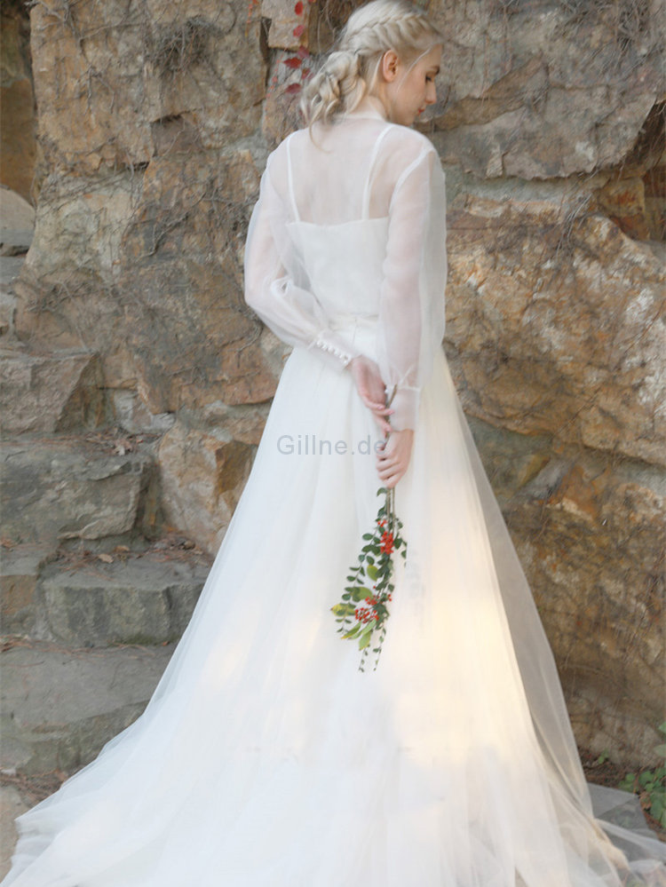 Reißverschluss A-Linie Verlockend Lange Ärmeln Romantisches Brautkleid