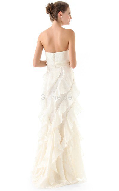 Gerüschtes Ärmelloses Bodenlanges Brautkleid aus Taft mit Herz-Ausschnitt