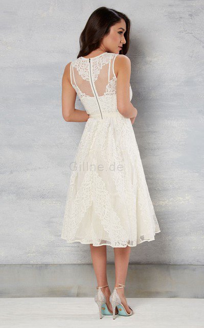A-Line Informelles Wadenlanges Brautkleid mit Applike mit Gürtel