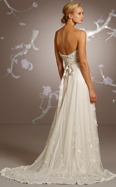 Tüll A-Linie Elegantes Bodenlanges Brautkleid mit Herz-Ausschnitt