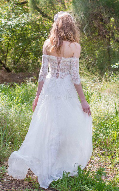 Chiffon Spitze Bodenlanges Einfaches Brautkleid mit Bordüre