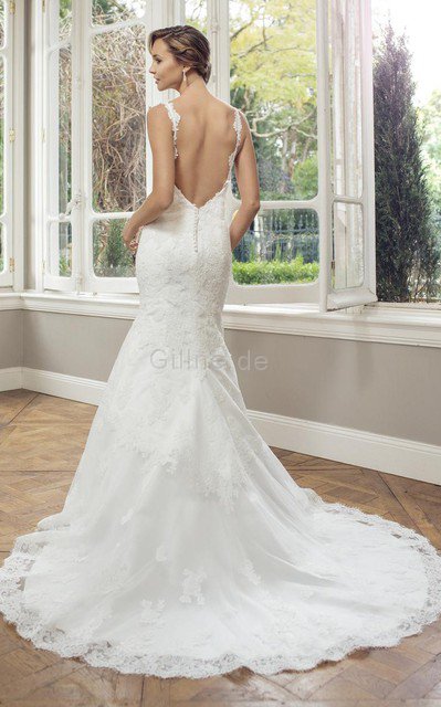 Spitze Bodenlanges Anständiges Brautkleid mit Bordüre mit Applike