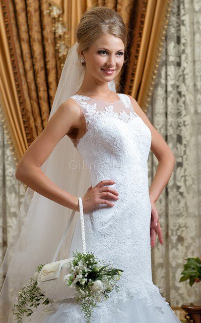 Meerjungfrau Ärmellos Anständiges Brautkleid aus Tüll mit Applike