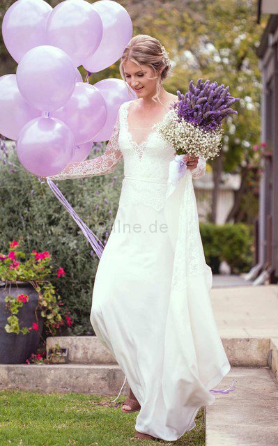 A Linie Schaufel-Ausschnitt Bodenlanges Brautkleid mit Gürtel mit Schleife