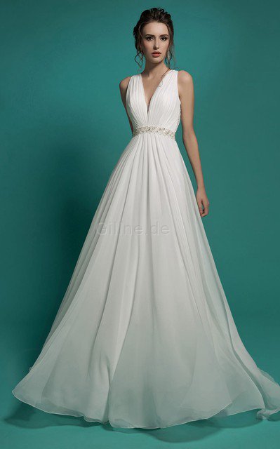 Chiffon Schlichtes Luxus Brautkleid mit Applikation mit Sweep zug