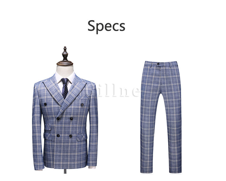 Smoking Männer Hochzeit Anzug Blazer Karierten Anzug Mode Blau