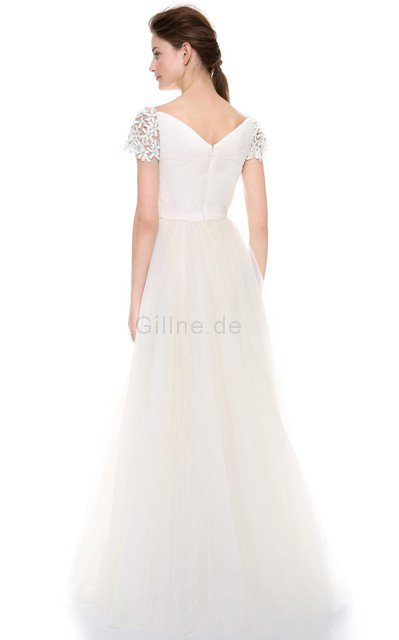 A-Line Beach Stil Schlichtes Brautkleid mit gekappten Ärmeln mit Perlen