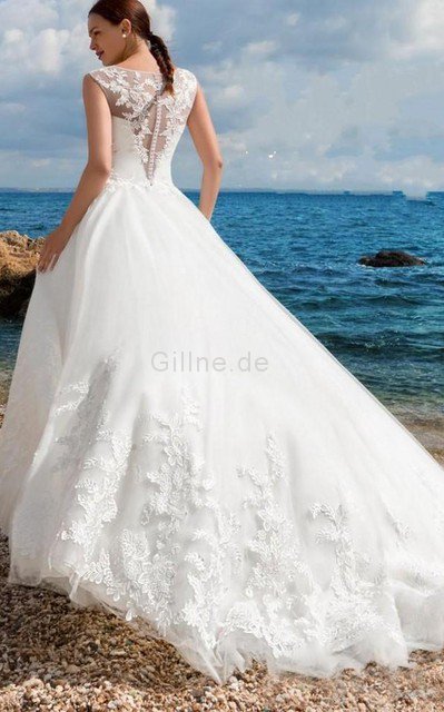 Strand A-Line Reißverschluss Brautkleid mit Bordüre mit Knöpfen
