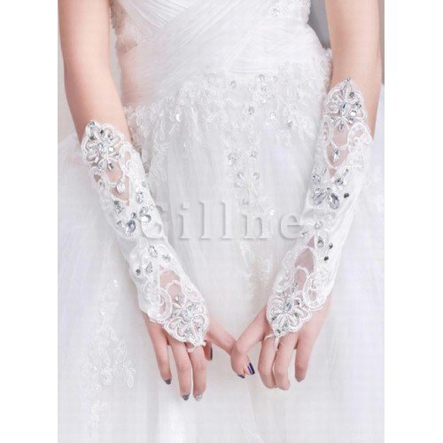 Ausgezeichnet Spitze Paillette Weiß Chic|Modern Brauthandschuhe