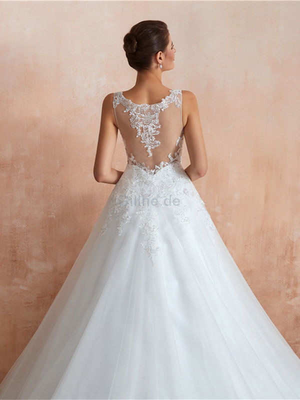 Süss durchsichtige Rücken Glamouröses Brautkleid aus Spitze aus Satin