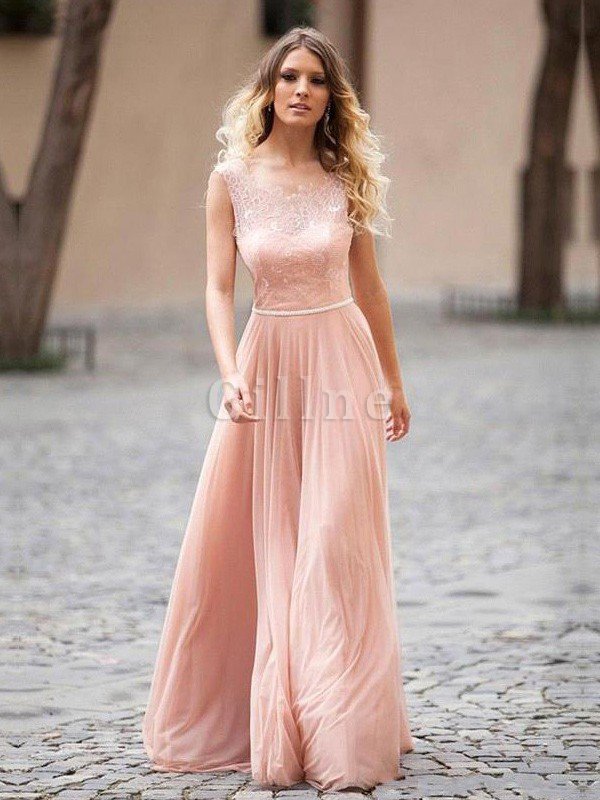 A-Line Schaufel-Ausschnitt Prinzessin Bodenlanges Abendkleid mit natürlicher Taille