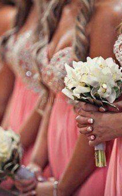 Paillettenbesetztes A-Linie Plissiertes Schlichtes Brautjungfernkleid aus Chiffon