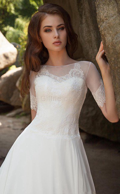Reißverschluss A-Line Bateau Romantisches Brautkleid mit Bordüre