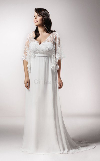 Reißverschluss Chiffon Luxus Brautkleid für Übergröße mit Schleife