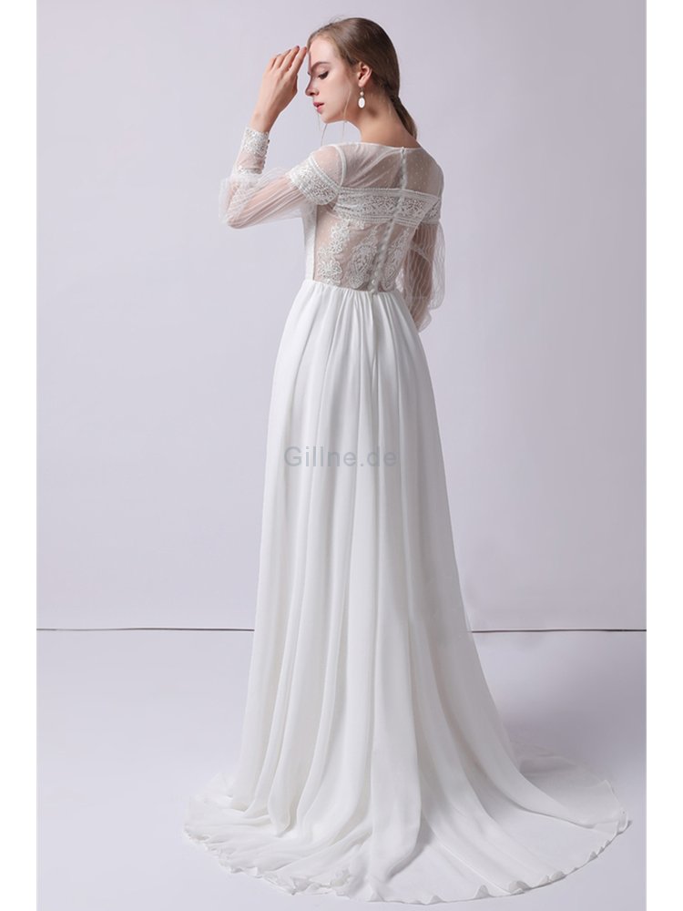 Süß Vintage Besonderes Brautkleid mit Langen Ärmeln mit Bootsförmiger Ausschnitt