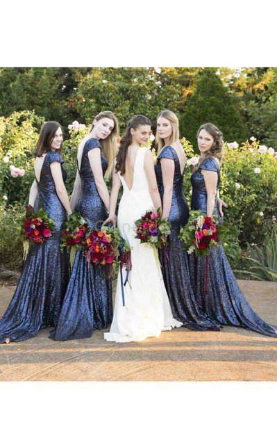 Gerüschtes A-Linie Kurze Ärmeln Brautjungfernkleid aus Chiffon mit Herz-Ausschnitt