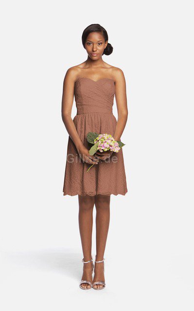 A-Line Herz-Ausschnitt Modern Mini Brautjungfernkleid mit Bordüre