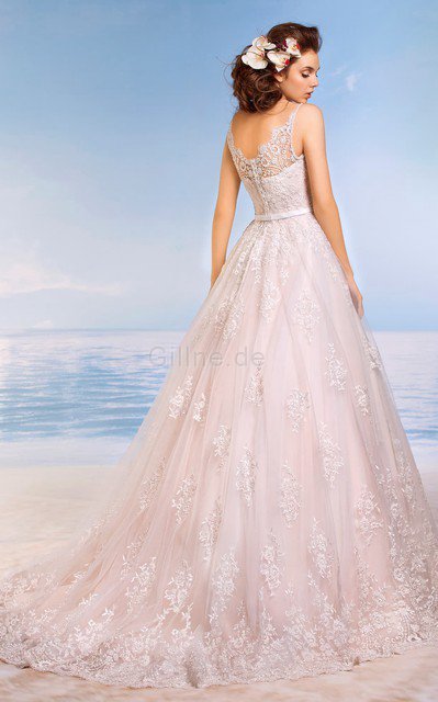 Reißverschluss Tüll Plissiertes Romantisches Prächtiges Brautkleid