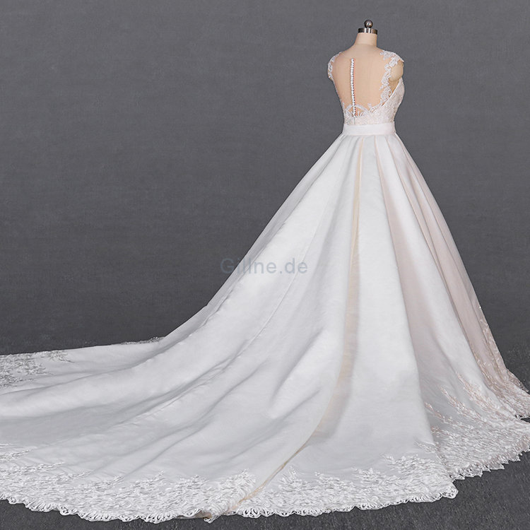 Glamourös Ewiges Herz-Ausschnitt Brautkleid mit Bordüre ohne Ärmeln