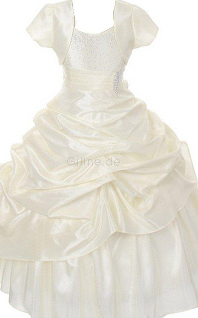 Empire Taille V-Ausschnitt Reißverschluss Bodenlanges Blumenmädchenkleid mit Jacke