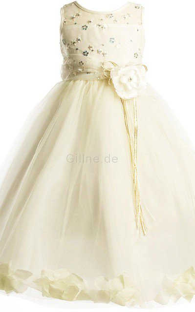 Normale Taille Reißverschluss Tüll Duchesse-Linie Blumenmädchenkleid mit gekappten Ärmeln
