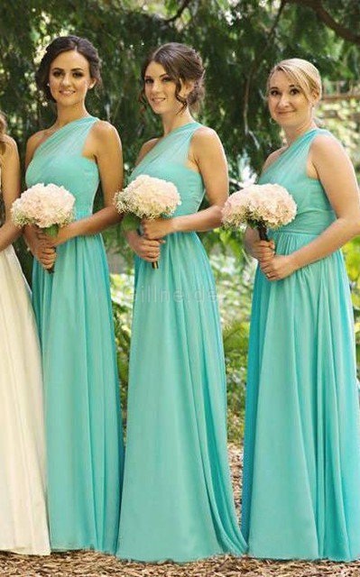 A-Linie Normale Taille Anständiges Brautjungfernkleid mit Plissierungen aus Chiffon