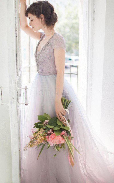 Spitze Tüll Gericht Schleppe A-Line Brautjungfernkleid mit Bordüre