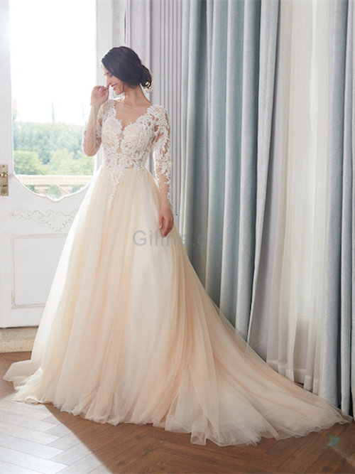 Schlussverkauf Lange Ärmeln Romantisches Bodenlanges Formelles Brautkleid