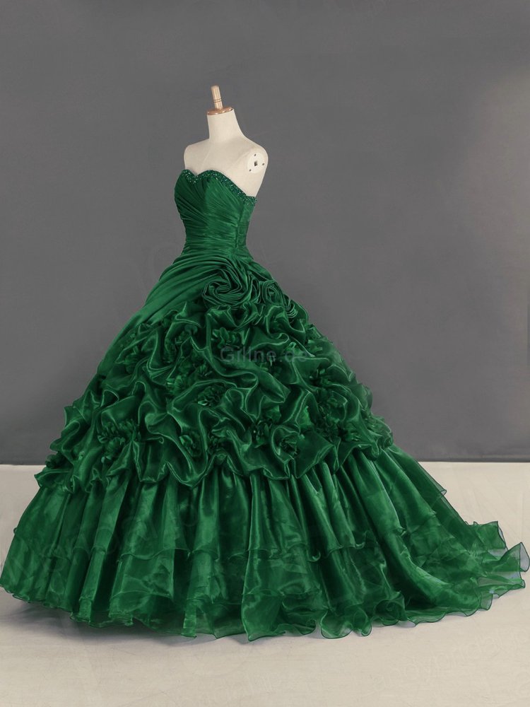 Tolle Bodenlanges Romantisches Quinceanera Kleid ohne Ärmeln mit Herz-Ausschnitt