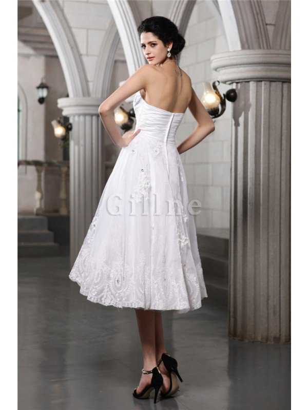 Reißverschluss A-Line Empire Taille Kurzes Brautkleid mit Applike